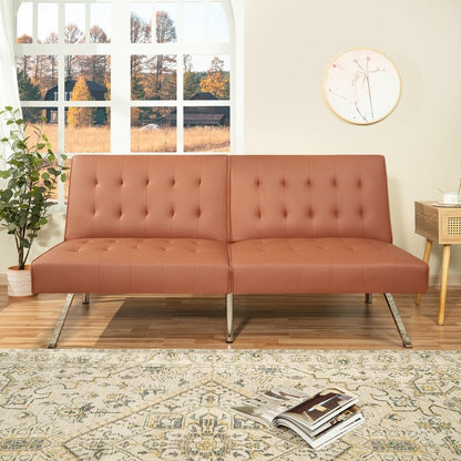 Canapé-lit futon capitonné moderne du milieu du siècle avec dossier divisé et pieds chromés