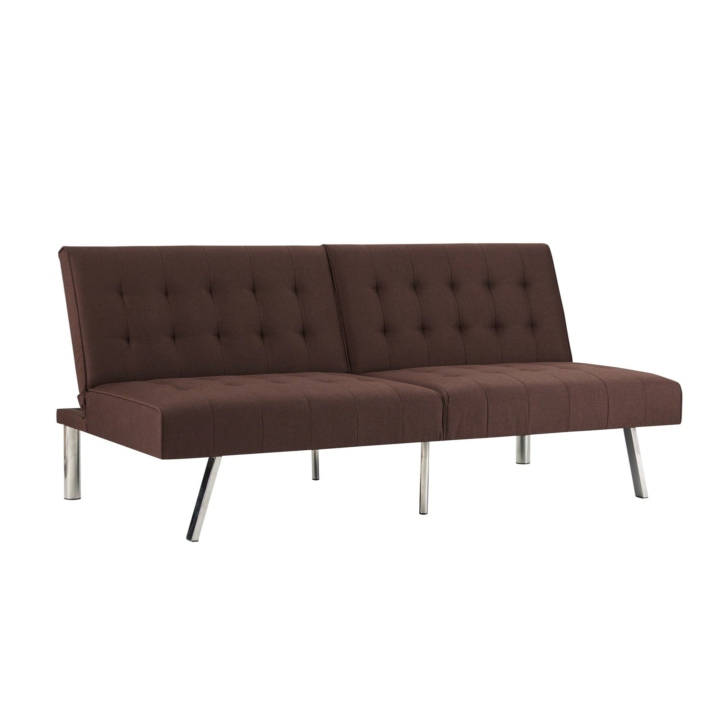 Canapé-lit futon capitonné moderne du milieu du siècle avec dossier divisé et pieds chromés