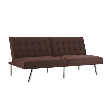 Canapé-lit futon capitonné moderne du milieu du siècle avec dossier divisé et pieds chromés