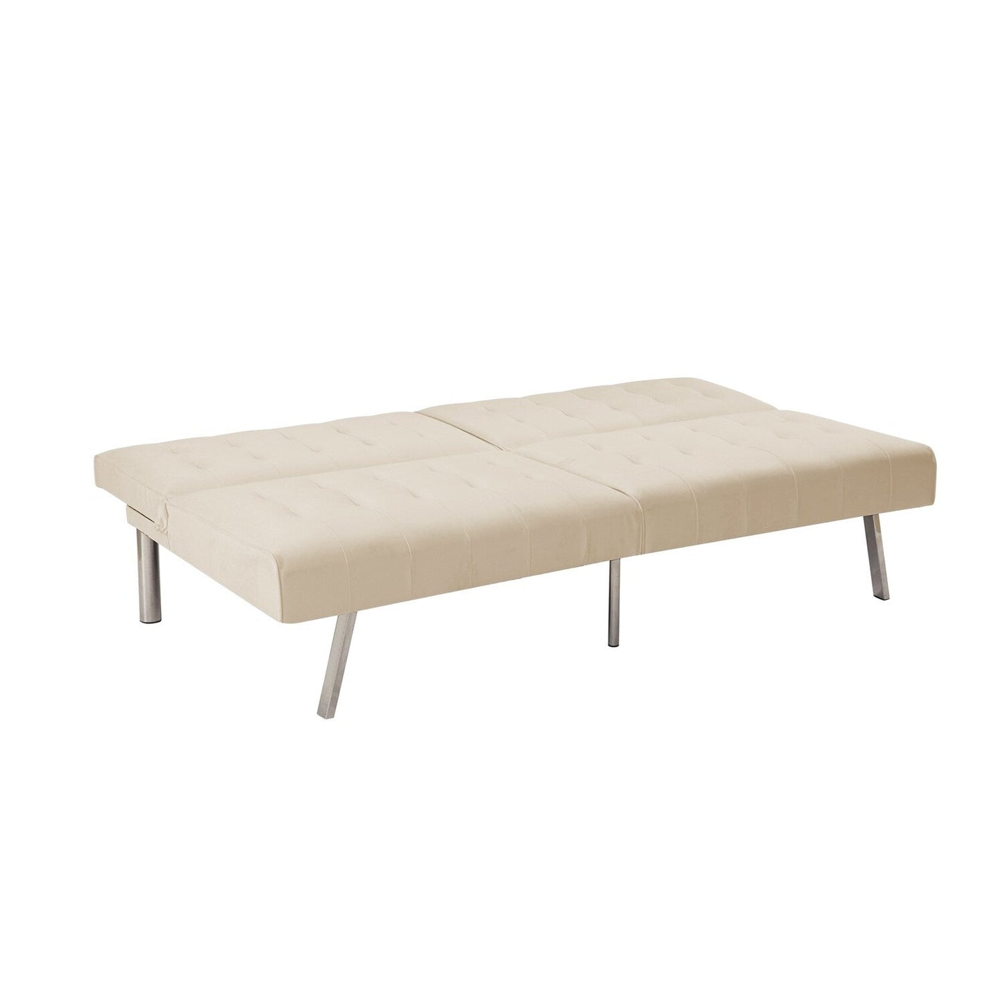 Canapé-lit futon capitonné moderne du milieu du siècle avec dossier divisé et pieds chromés