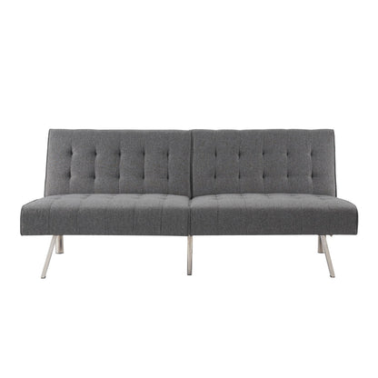 Canapé-lit futon capitonné moderne du milieu du siècle avec dossier divisé et pieds chromés