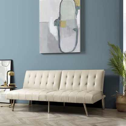 Canapé-lit futon capitonné moderne du milieu du siècle avec dossier divisé et pieds chromés