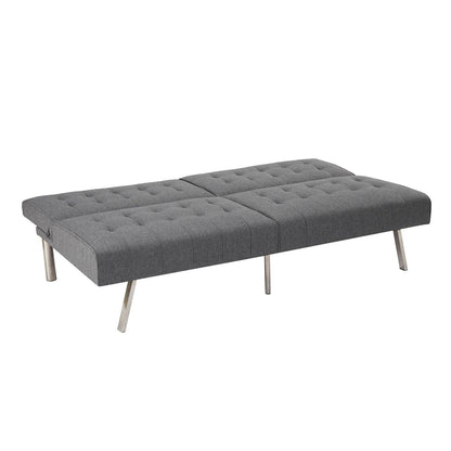 Canapé-lit futon capitonné moderne du milieu du siècle avec dossier divisé et pieds chromés