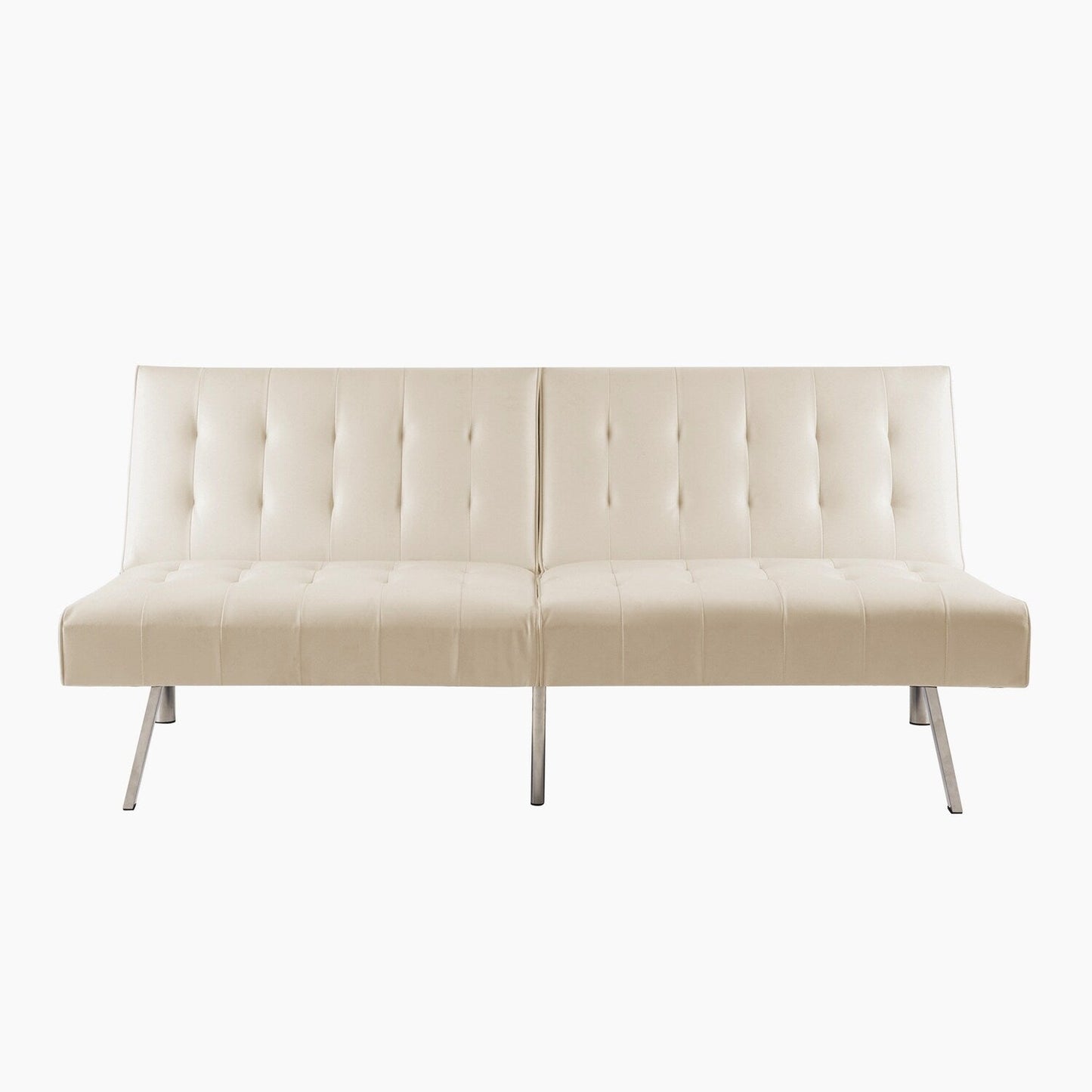 Canapé-lit futon capitonné moderne du milieu du siècle avec dossier divisé et pieds chromés