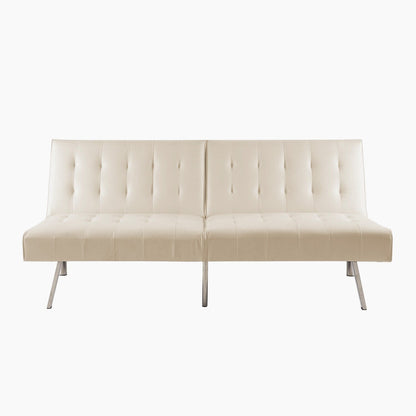 Canapé-lit futon capitonné moderne du milieu du siècle avec dossier divisé et pieds chromés
