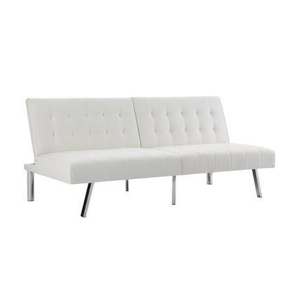 Canapé-lit futon capitonné moderne du milieu du siècle avec dossier divisé et pieds chromés