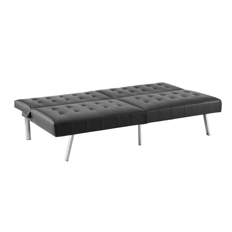 Canapé-lit futon capitonné moderne du milieu du siècle avec dossier divisé et pieds chromés