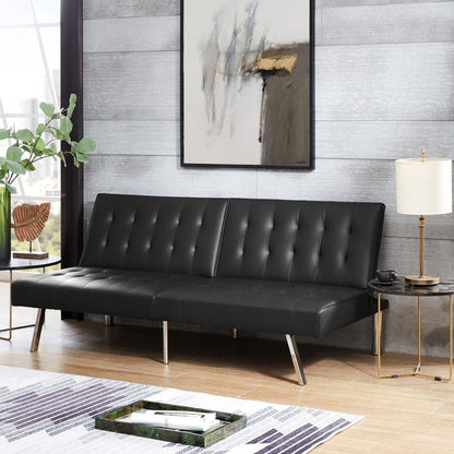 Canapé-lit futon capitonné moderne du milieu du siècle avec dossier divisé et pieds chromés