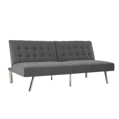 Canapé-lit futon capitonné moderne du milieu du siècle avec dossier divisé et pieds chromés