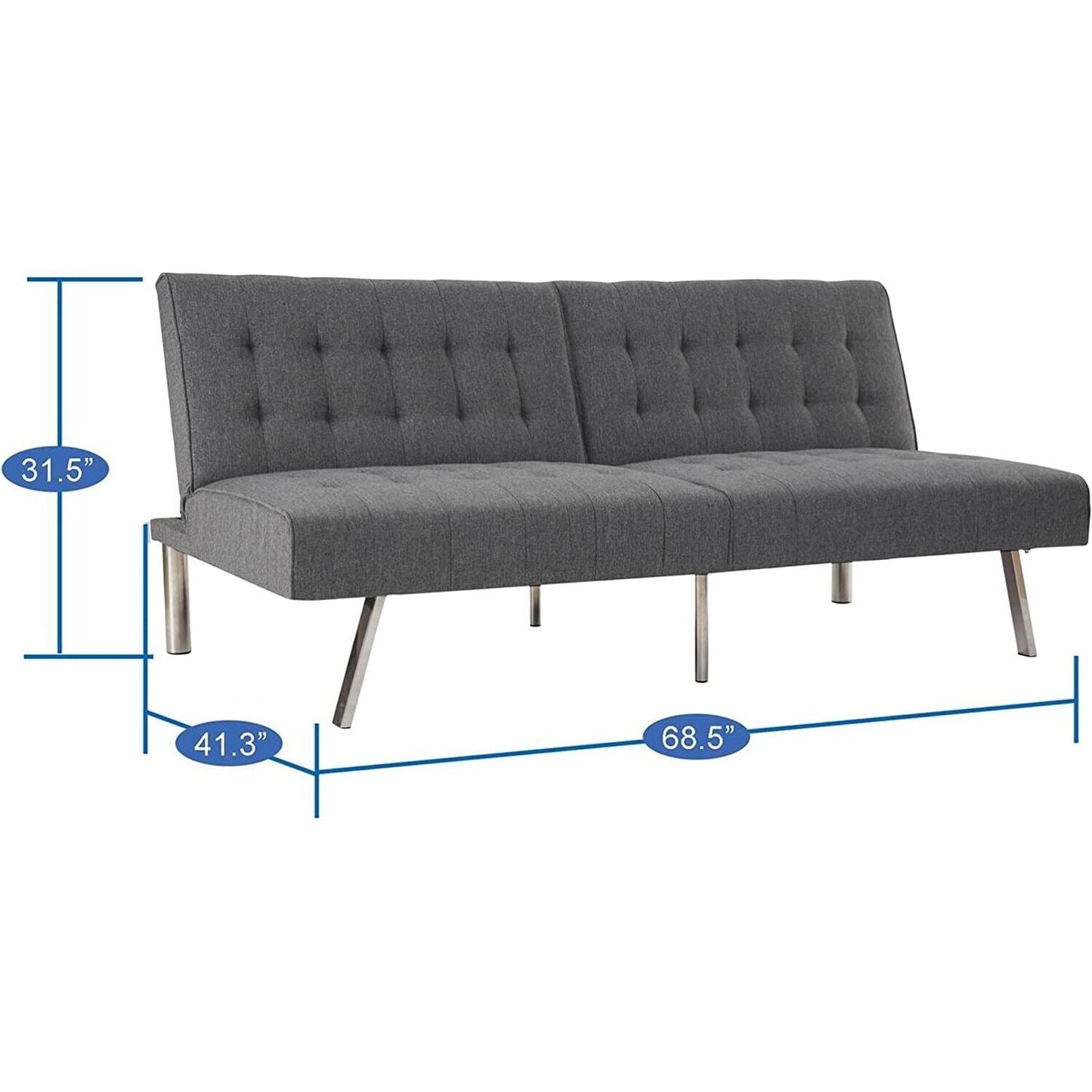 Canapé-lit futon capitonné moderne du milieu du siècle avec dossier divisé et pieds chromés