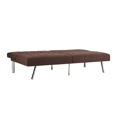 Canapé-lit futon capitonné moderne du milieu du siècle avec dossier divisé et pieds chromés
