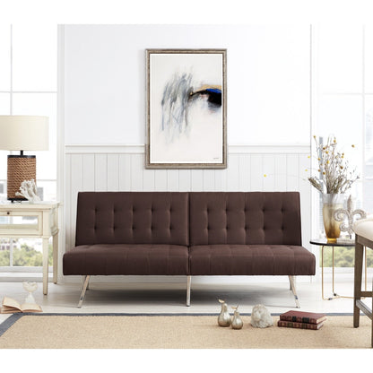Canapé-lit futon capitonné moderne du milieu du siècle avec dossier divisé et pieds chromés