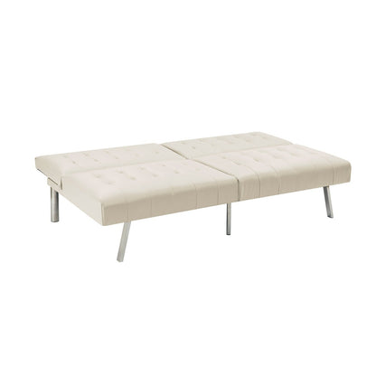 Canapé-lit futon capitonné moderne du milieu du siècle avec dossier divisé et pieds chromés