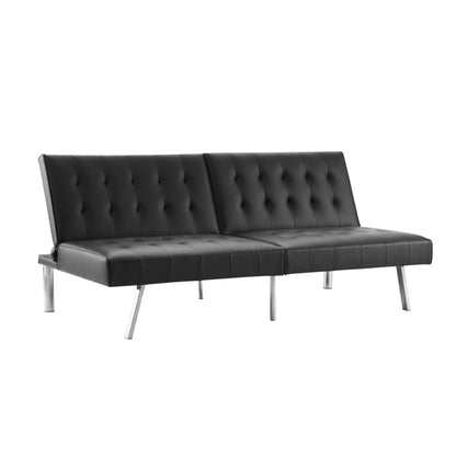 Canapé-lit futon capitonné moderne du milieu du siècle avec dossier divisé et pieds chromés