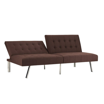 Canapé-lit futon capitonné moderne du milieu du siècle avec dossier divisé et pieds chromés