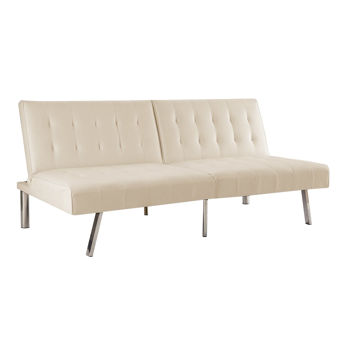 Canapé-lit futon capitonné moderne du milieu du siècle avec dossier divisé et pieds chromés