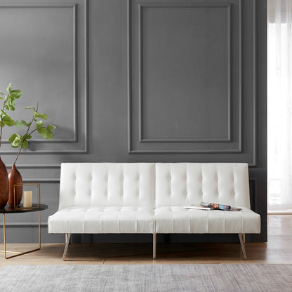 Canapé-lit futon capitonné moderne du milieu du siècle avec dossier divisé et pieds chromés