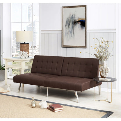 Canapé-lit futon capitonné moderne du milieu du siècle avec dossier divisé et pieds chromés