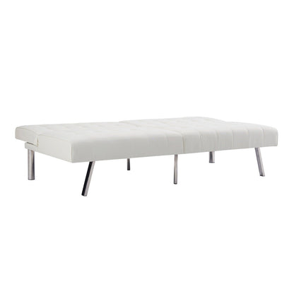 Canapé-lit futon capitonné moderne du milieu du siècle avec dossier divisé et pieds chromés