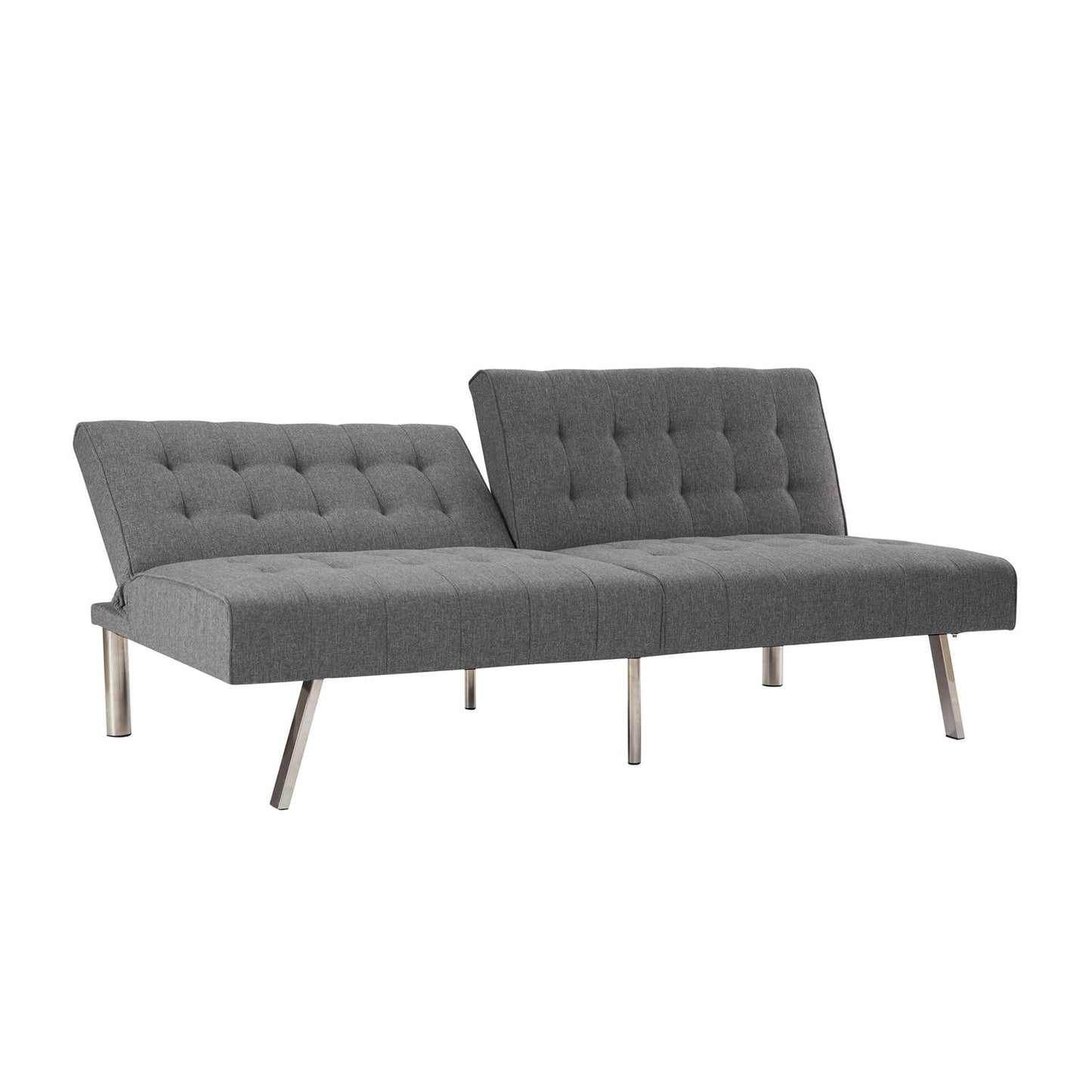 Canapé-lit futon capitonné moderne du milieu du siècle avec dossier divisé et pieds chromés