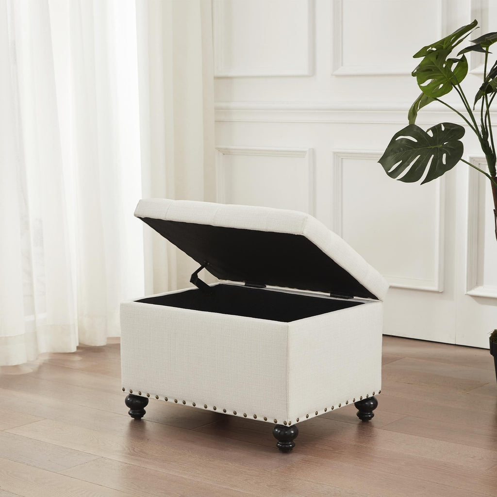 Banc ottoman de rangement capitonné, repose-pieds rectangulaire