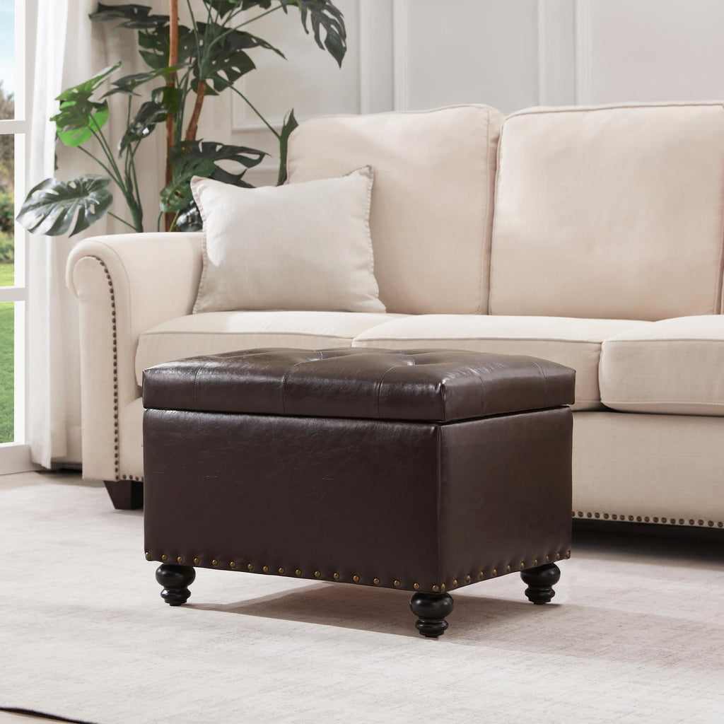 Banc ottoman de rangement capitonné, repose-pieds rectangulaire