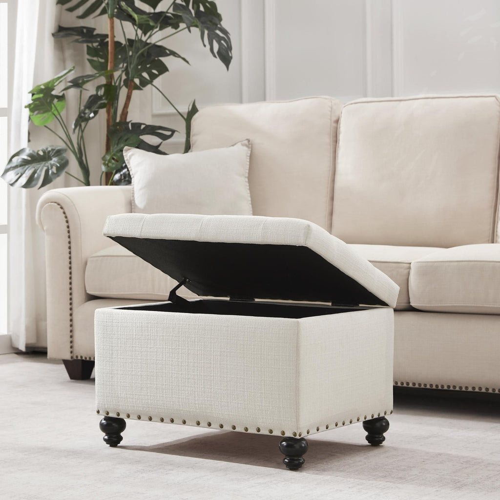Banc ottoman de rangement capitonné, repose-pieds rectangulaire