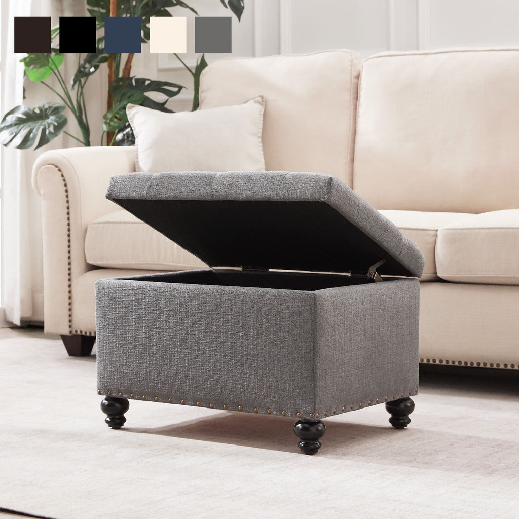 Banc ottoman de rangement capitonné, repose-pieds rectangulaire
