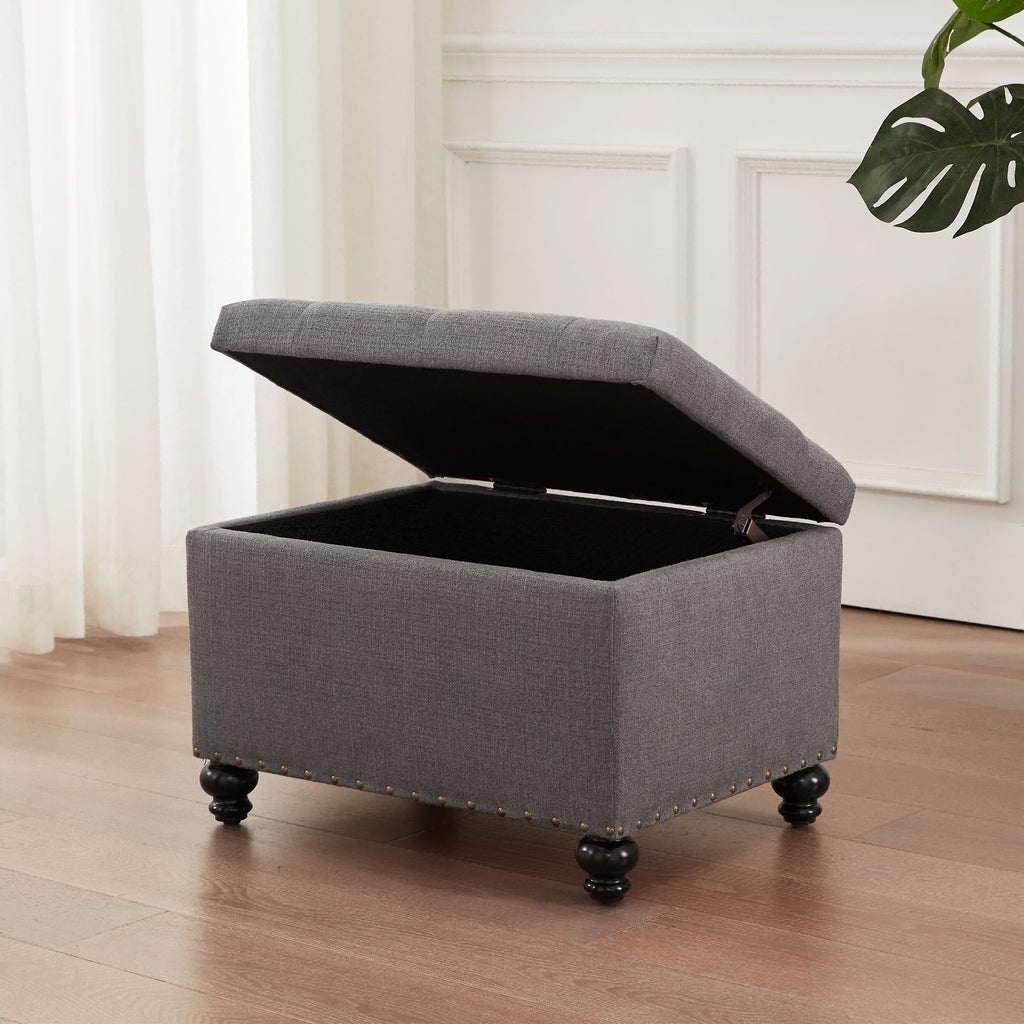 Banc ottoman de rangement capitonné, repose-pieds rectangulaire