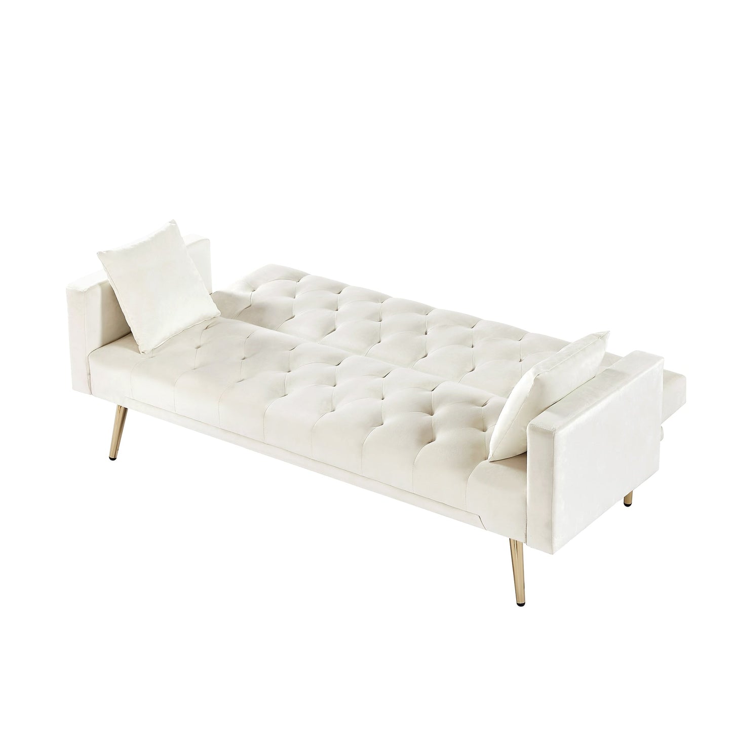 Canapé-lit convertible capitonné et pliable, couleur blanc crème