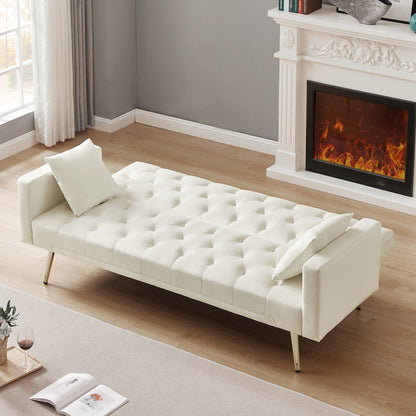 Canapé-lit convertible capitonné et pliable, couleur blanc crème