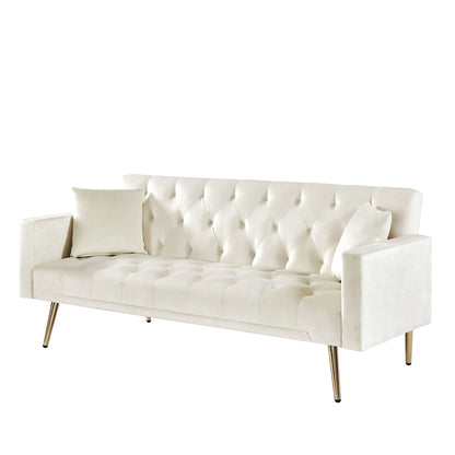 Canapé-lit convertible capitonné et pliable, couleur blanc crème