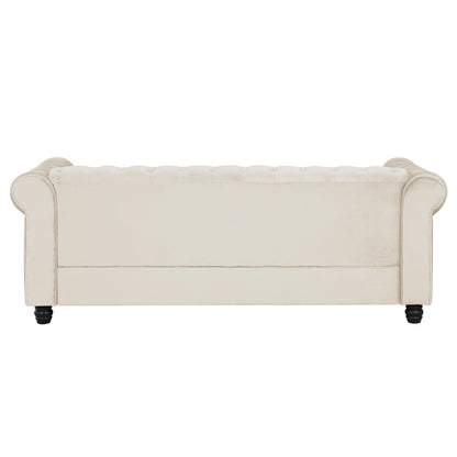 Canapé Chesterfield rembourré en velours Morden Fort avec tête de clou et pieds solides pour le salon