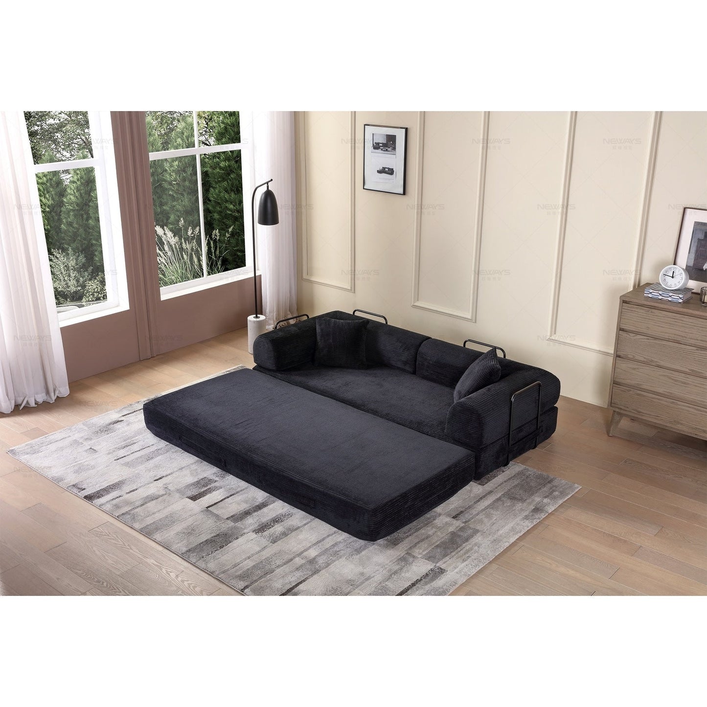 Canapé-lit convertible 2 pièces Twilight, matelas pliant en velours côtelé avec cadre fixe pour un espace de vie confortable