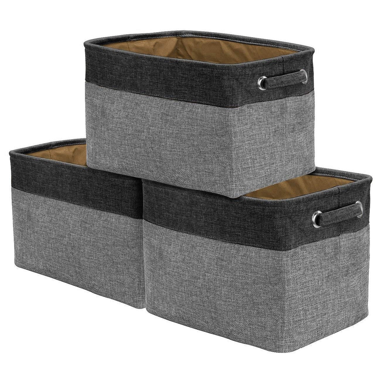 Lot de 3 paniers de rangement en sergé, noir