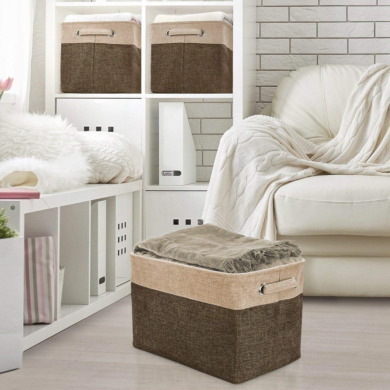 Lot de 3 paniers de rangement en sergé, noir
