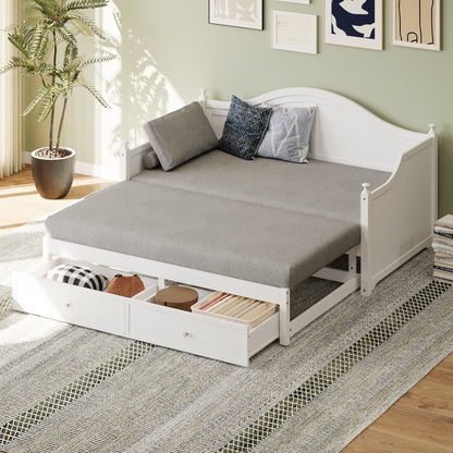 Lit de repos double en bois avec tiroirs de rangement, canapé-lit en bois pour salon, chambre d'amis