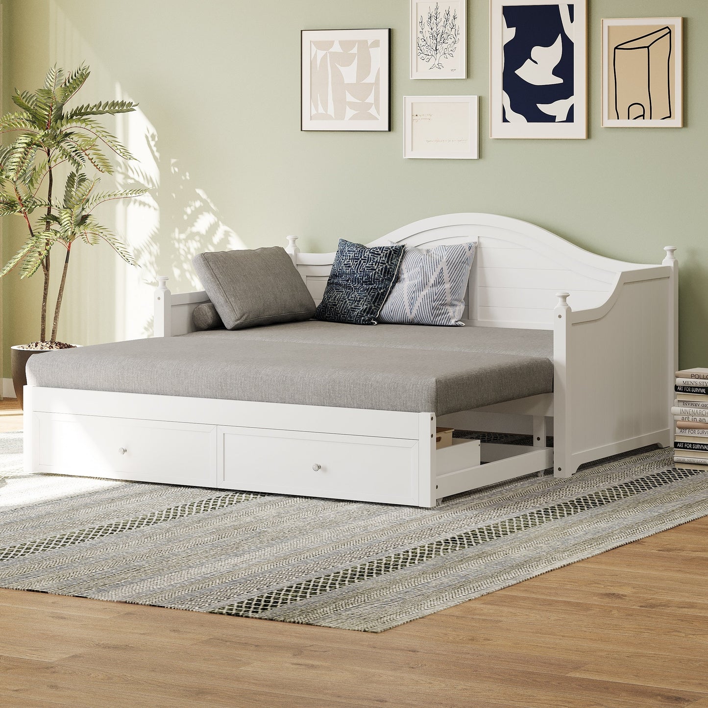 Lit de repos double en bois avec tiroirs de rangement, canapé-lit en bois pour salon, chambre d'amis