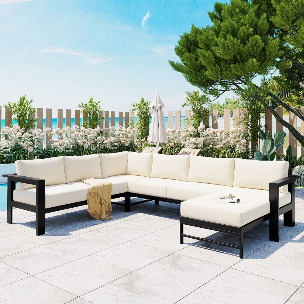 Ensemble de canapés d'extérieur en U pour plusieurs personnes, idéal pour le jardin