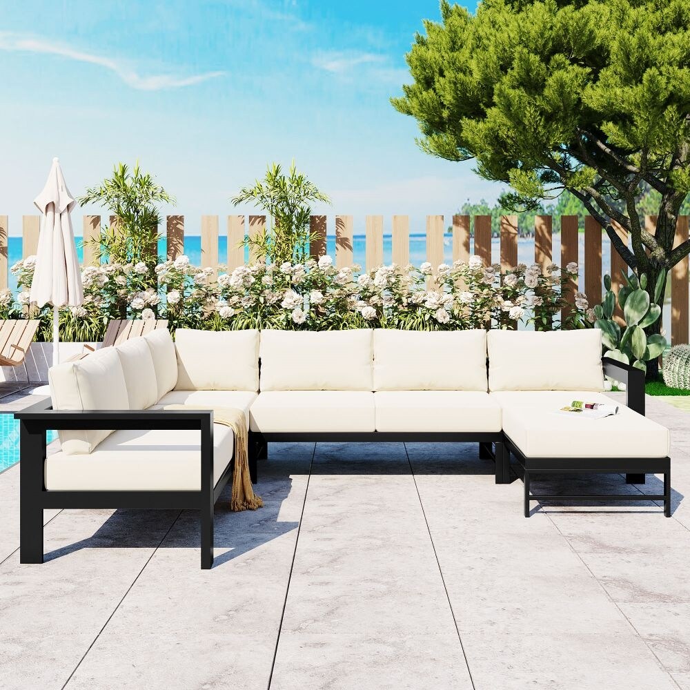 Ensemble de canapés d'extérieur en U pour plusieurs personnes, idéal pour le jardin