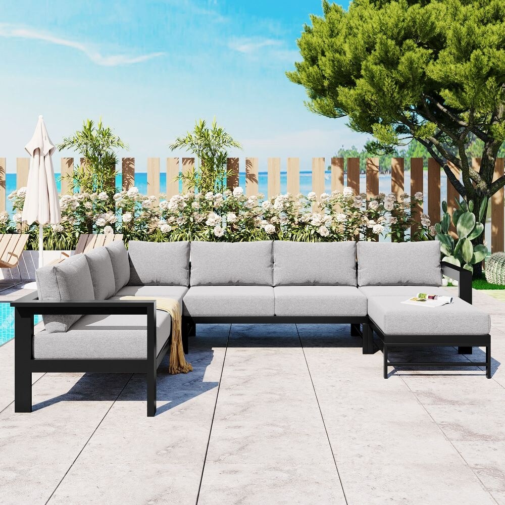 Ensemble de canapés d'extérieur en U pour plusieurs personnes, idéal pour le jardin
