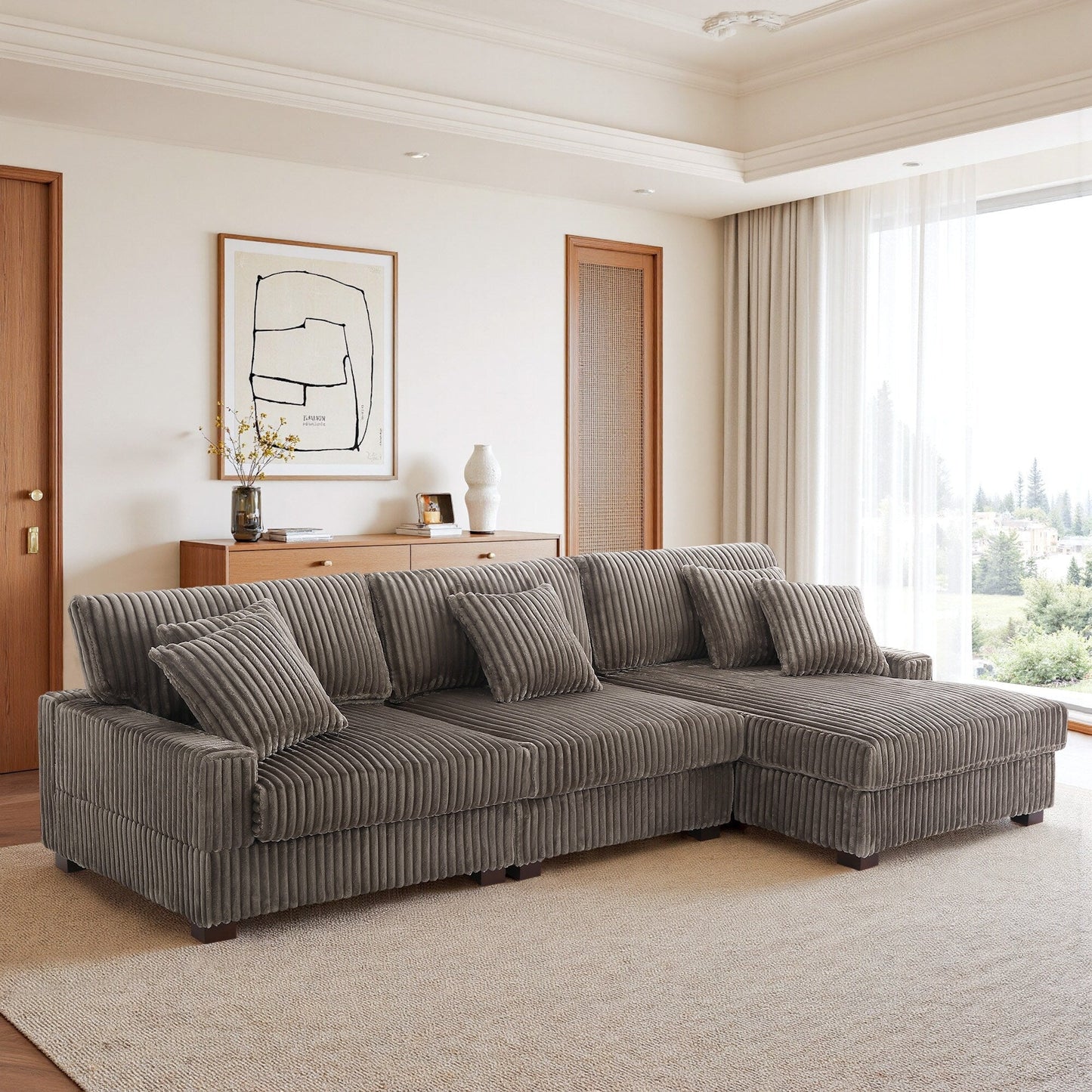 Canapé modulaire en forme de L en velours rembourré UIXE