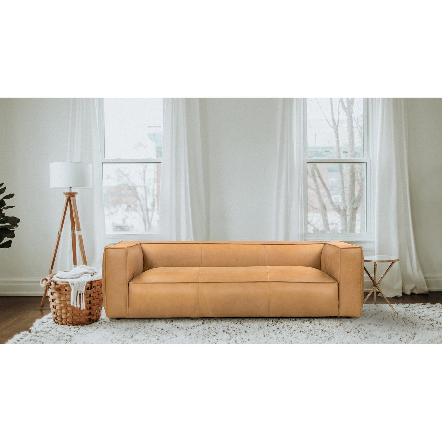 Canapé de salon UR en cuir aniline, canapé moderne en cuir véritable pour salon - 100 l x 43 P x 26,25 H