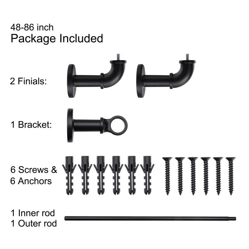 Tringles à rideaux industrielles UTOPIA ALLEY de 2,5 cm pour fenêtres, occultantes, enveloppantes, style rustique, noir mat