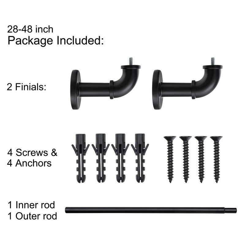 Tringles à rideaux industrielles UTOPIA ALLEY de 2,5 cm pour fenêtres, occultantes, enveloppantes, style rustique, noir mat