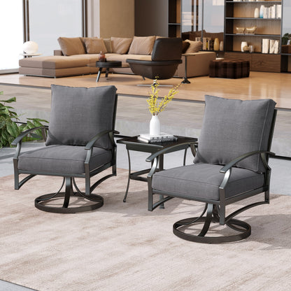 Fauteuil à bascule pivotant d'extérieur Uixe 3 pièces avec coussin et table d'appoint