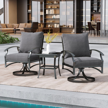 Fauteuil à bascule pivotant d'extérieur Uixe 3 pièces avec coussin et table d'appoint