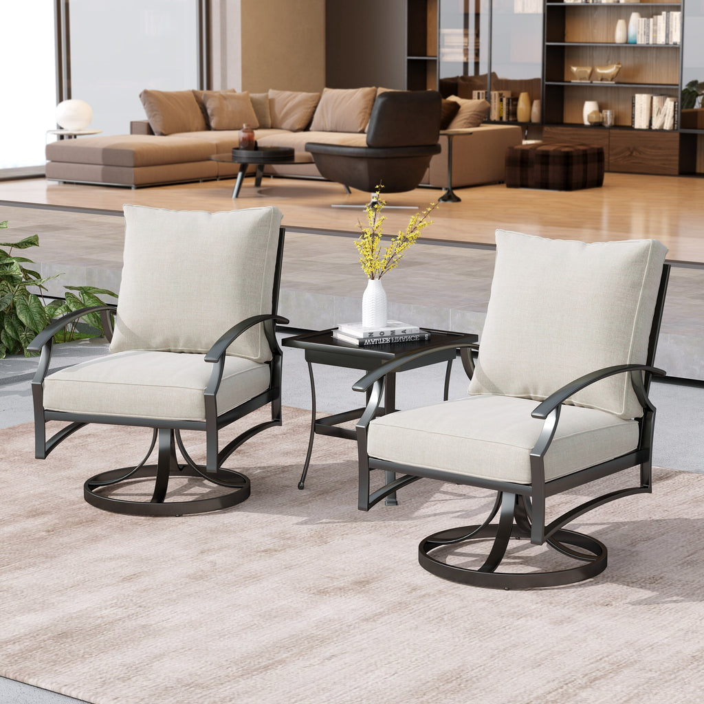 Fauteuil à bascule pivotant d'extérieur Uixe 3 pièces avec coussin et table d'appoint