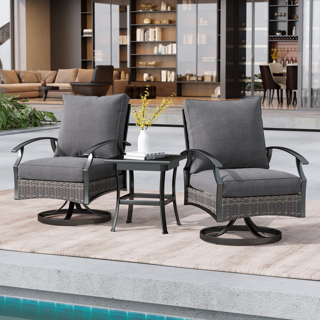 Ensemble de 3 chaises à bascule pivotantes d'extérieur Uixe en osier