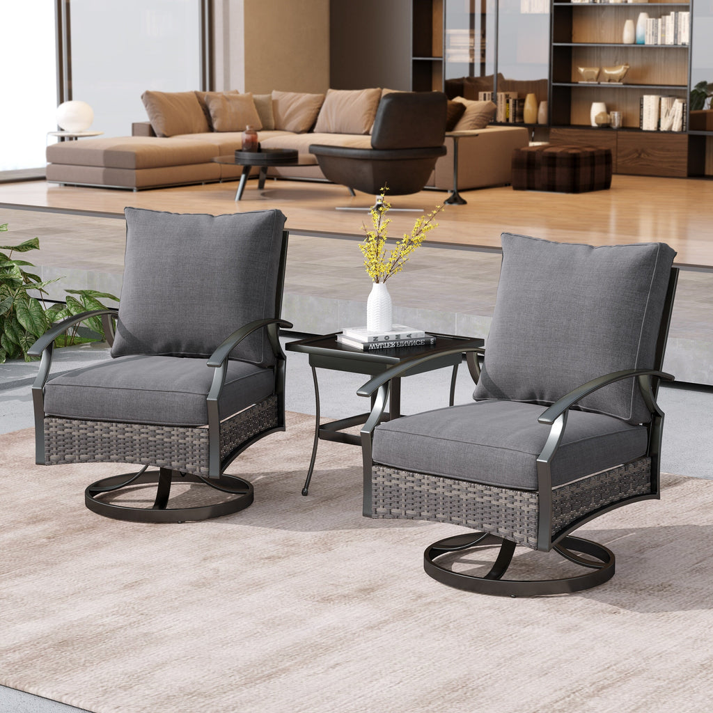 Ensemble de 3 chaises à bascule pivotantes d'extérieur Uixe en osier